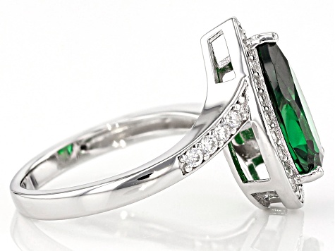 Green And White Cubic Zirconia Rhodium Over Sterling Silver Ring