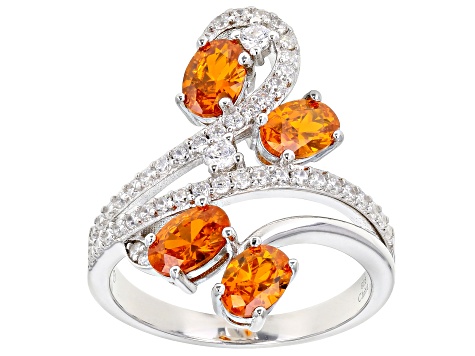 Orange And White Cubic Zirconia Rhodium Over Sterling Silver Ring ...