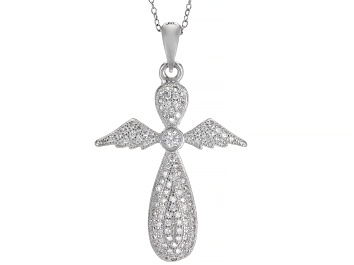 Picture of White Cubic Zirconia Rhodium Over Silver Cross Pendant With Chain 0.85ctw