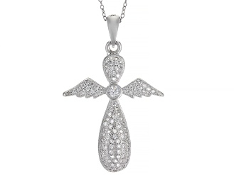 White Cubic Zirconia Rhodium Over Silver Cross Pendant With Chain 0.85ctw