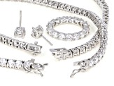 White Cubic Zirconia Rhodium Over Silver Earrings, Necklace, Ring, and Bracelet Set 67.36ctw