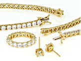 White Cubic Zirconia 18k Yellow Gold Over Silver Earrings, Necklace, Ring, And Bracelet Set 67.36ctw