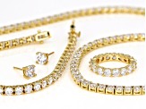 White Cubic Zirconia 18k Yellow Gold Over Silver Earrings, Necklace, Ring, And Bracelet Set 67.36ctw