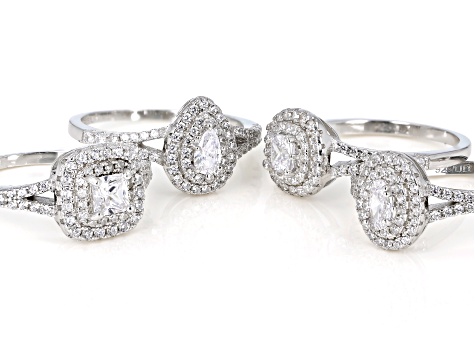White Cubic Zirconia Rhodium Over Sterling Silver Rings Set of 4 4.60ctw