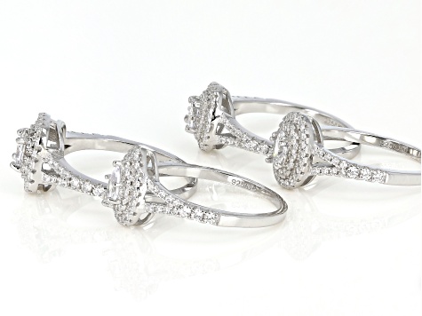 White Cubic Zirconia Rhodium Over Sterling Silver Rings Set of 4 4.60ctw