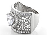 White Cubic Zirconia Rhodium Over Sterling Silver Heart Ring 4.10ctw