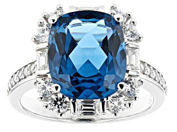 Picture of Blue And White Cubic Zirconia Rhodium Over Sterling Silver Ring 5.50ctw