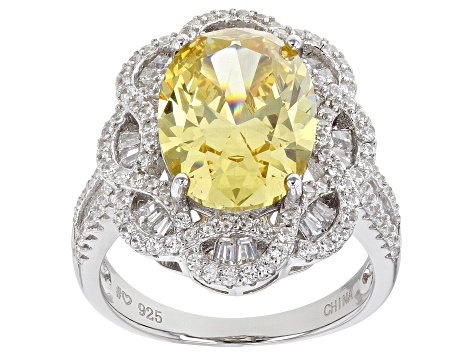 Yellow And White Cubic Zirconia Rhodium Over Sterling Silver Ring 11.76ctw