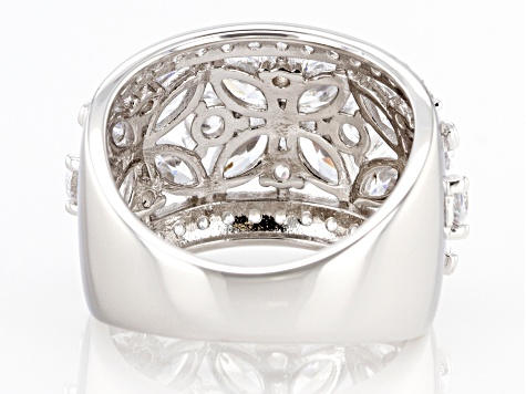 White Cubic Zirconia Rhodium Over Sterling Silver Floral Ring 6.00ctw.