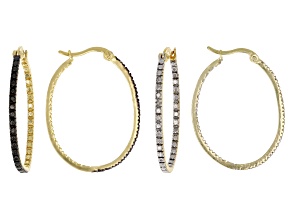 Black And White Diamond Accent 18k Yellow Gold Over Brass Earring Set