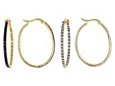 Black And White Diamond Accent 18k Yellow Gold Over Brass Earring Set
