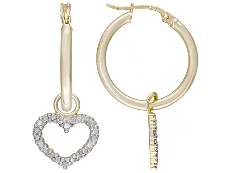 Diamond Accent 18k Yellow Gold And Rhodium Over Sterling Silver Earring Set