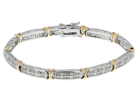 Diamond Rhodium And 18k Yellow Gold Over Brass Bracelet 0.95ctw