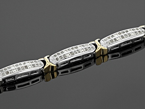 Diamond Rhodium And 18k Yellow Gold Over Brass Bracelet 0.95