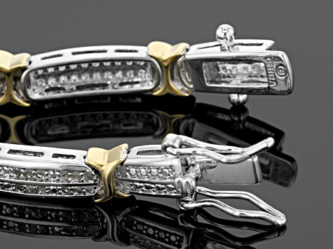 Diamond Rhodium And 18k Yellow Gold Over Brass Bracelet 0.95