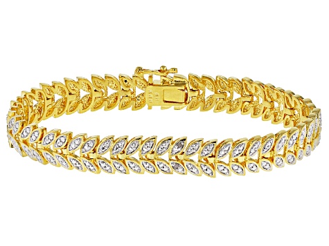 White Diamond 14k Yellow Gold Over Brass 3 Piece Bracelet Set Diamond Accent