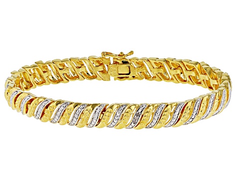 White Diamond 14k Yellow Gold Over Brass 3 Piece Bracelet Set Diamond Accent