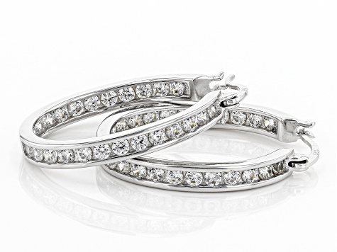 White Cubic Zirconia Rhodium Over Sterling Silver Inside Out Hoop Earrings 3.00ctw