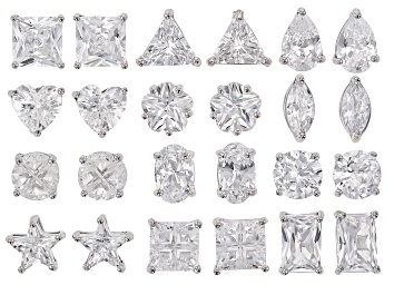 Picture of Cubic Zirconia Rhodium Over Sterling Silver Stud Earring Set Of 12 18.76ctw