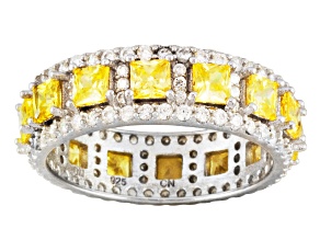 Yellow And White Cubic Zirconia Sterling Silver Ring 6.12ctw