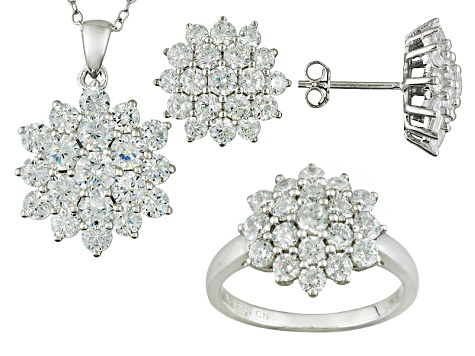 Cubic Zirconia Rhodium Over Sterling Silver Jewelry Set 8.64ctw