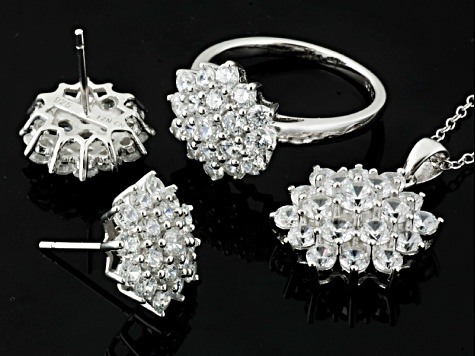 Cubic Zirconia Rhodium Over Sterling Silver Jewelry Set 8.64ctw