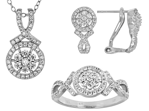 Cubic Zirconia Rhodium Over Sterling Silver Jewelry Set 2.50ctw