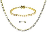 White Cubic Zirconia 18k Yellow Gold Over Sterling Necklace, Bracelet And Earrings Set 64.35ctw