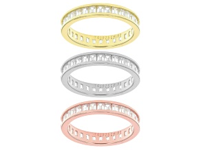 White Cubic Zirconia 18k Rose & Yellow Gold Over & Rhodium Over Silver Bands 6.50ctw