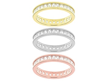 Picture of White Cubic Zirconia 18k Rose & Yellow Gold Over & Rhodium Over Silver Bands 6.50ctw