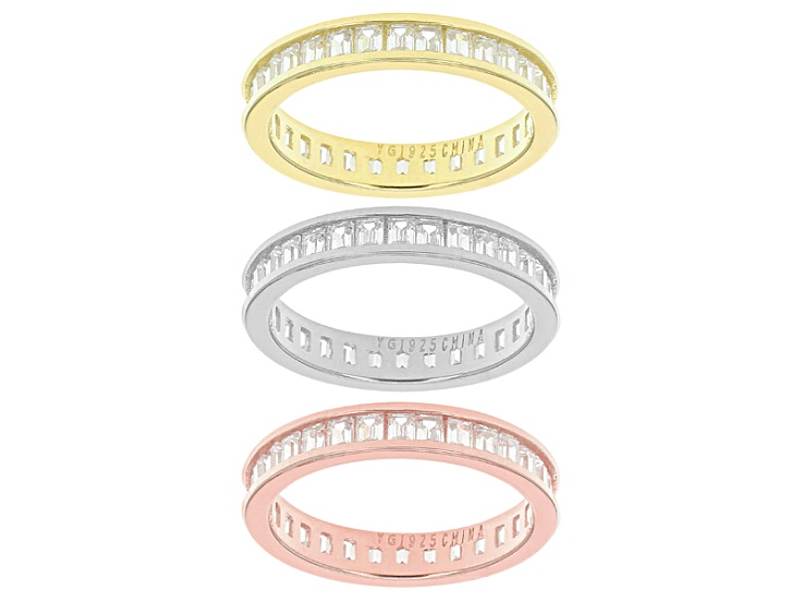 White Cubic Zirconia 18k Rose & Yellow Gold Over & Rhodium