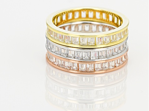 White Cubic Zirconia 18k Rose & Yellow Gold Over & Rhodium
