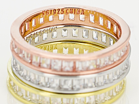 White Cubic Zirconia 18k Rose & Yellow Gold Over & Rhodium