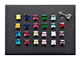 Multi Color Cubic Zirconia And Simulants Rhodium Over Silver Stud Earring Set Of 12, 19.40ctw