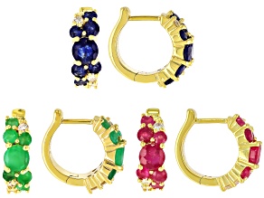 Mahaleo Ruby®, Sapphire, Emerald w/Lab Grown Diamond 18k Gold Over Silver Earrings Set of 3 8.17ctw