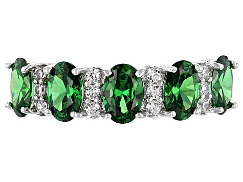 Green And White Cubic Zirconia Rhodium Over Sterling Silver Earrings And Ring Set 7.75ctw