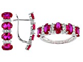 Red Lab Ruby & White Cubic Zirconia Rhodium Over Silver Earrings And Ring Set 7.75ctw