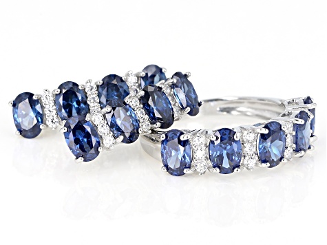 Blue And White Cubic Zirconia Rhodium Over Sterling Silver Earrings And Ring Set 7.75ctw