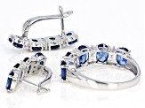 Blue And White Cubic Zirconia Rhodium Over Sterling Silver Earrings And Ring Set 7.75ctw