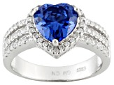 Blue And White Cubic Zirconia Rhodium Over Sterling Silver Heart Ring 3.50ctw