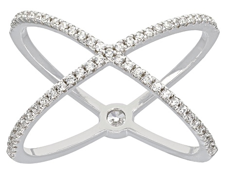 X Cross Ring with Cubic Zirconia Rhodium on Sterling Silver X Cross Ring with Cubic Zirconia Rhodium on Sterling Silver