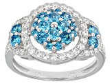 Blue And White Cubic Zirconia Rhodium Over Sterling Silver Ring 2.60ctw