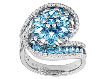Picture of Blue And White Cubic Zirconia Rhodium Over Sterling Silver Ring 5.85ctw