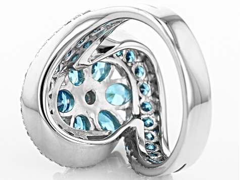 Blue And White Cubic Zirconia Rhodium Over Sterling Silver Ring 5.85ctw