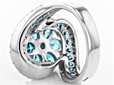 Blue And White Cubic Zirconia Rhodium Over Sterling Silver Ring 5.85ctw