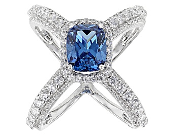 Picture of Blue And White Cubic Zirconia Rhodium Over Silver Ring 5.95ctw