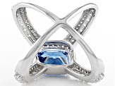 Blue And White Cubic Zirconia Rhodium Over Silver Ring 5.95ctw