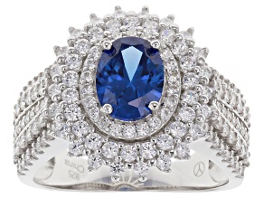 Blue And White Cubic Zirconia Rhodium Over Silver Ring 4.24ctw