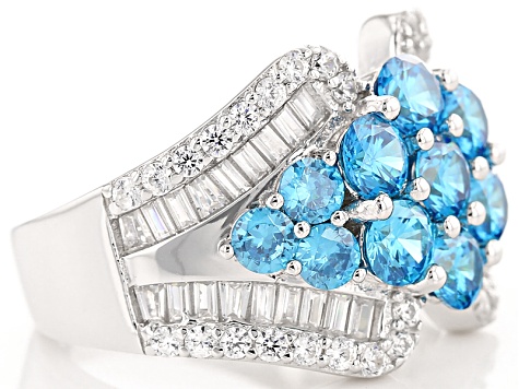 Blue And White Cubic Zirconia Rhodium Over Silver Ring 5.50ctw