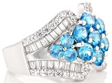 Blue And White Cubic Zirconia Rhodium Over Silver Ring 5.50ctw